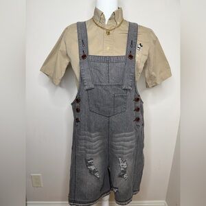 Easel Gray Distressed Denim Romper